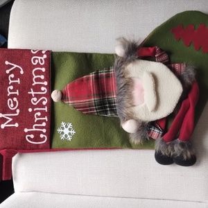 Merry Christmas Gnome Santa Stocking 17 in long Red Green